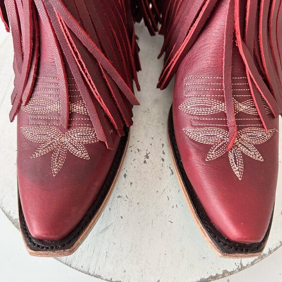 Lane SENITA FALLS Womens Cowboy Bootie 6.5 Red Fringe Western Cowgirl Boots - Picture 6 of 11